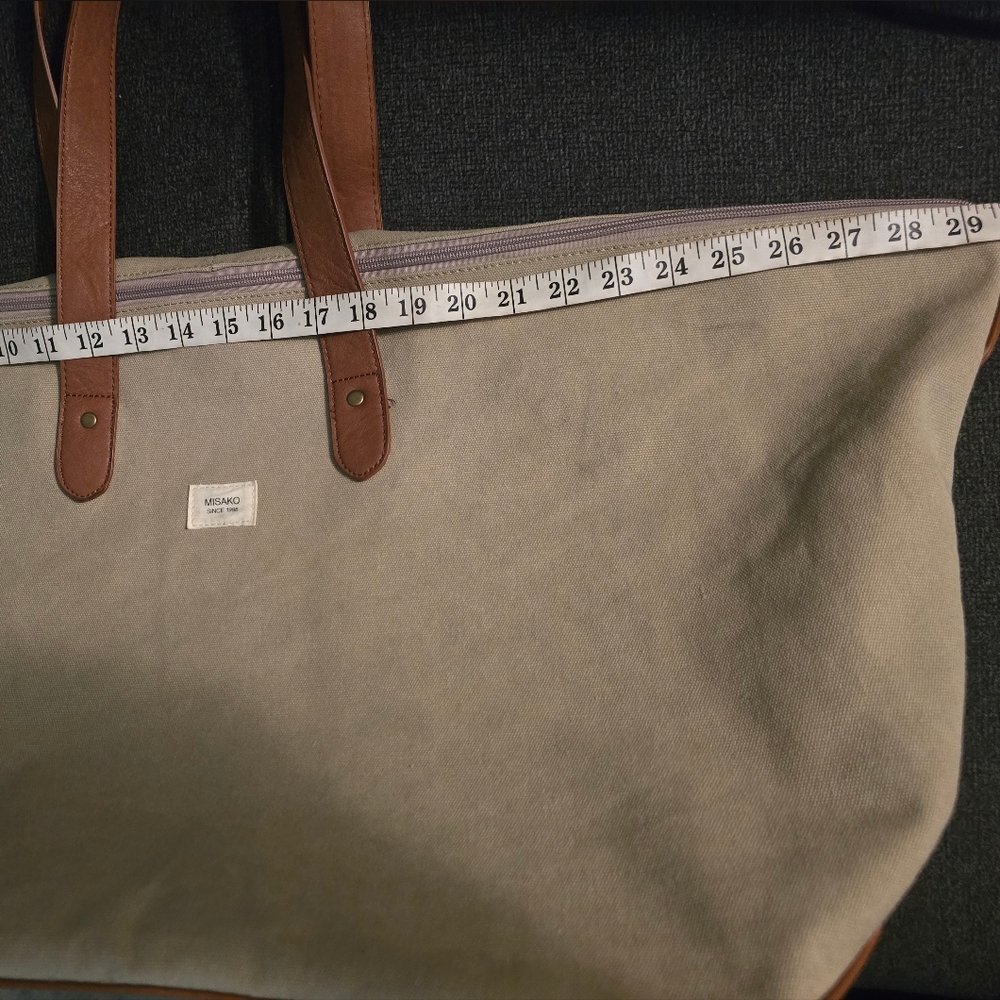 Cotton Canvas Oversized Weekender Travel Duffel with Brown Handles - Picture 7 of 11